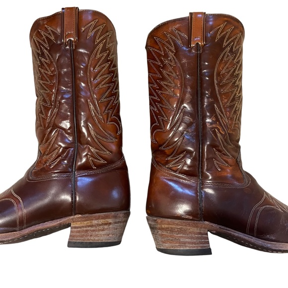 TEXAS| Vintage Leather Men’s Cowboy boots EUC SZ 10.5 Brown Leather, Made In USA - Picture 9 of 16